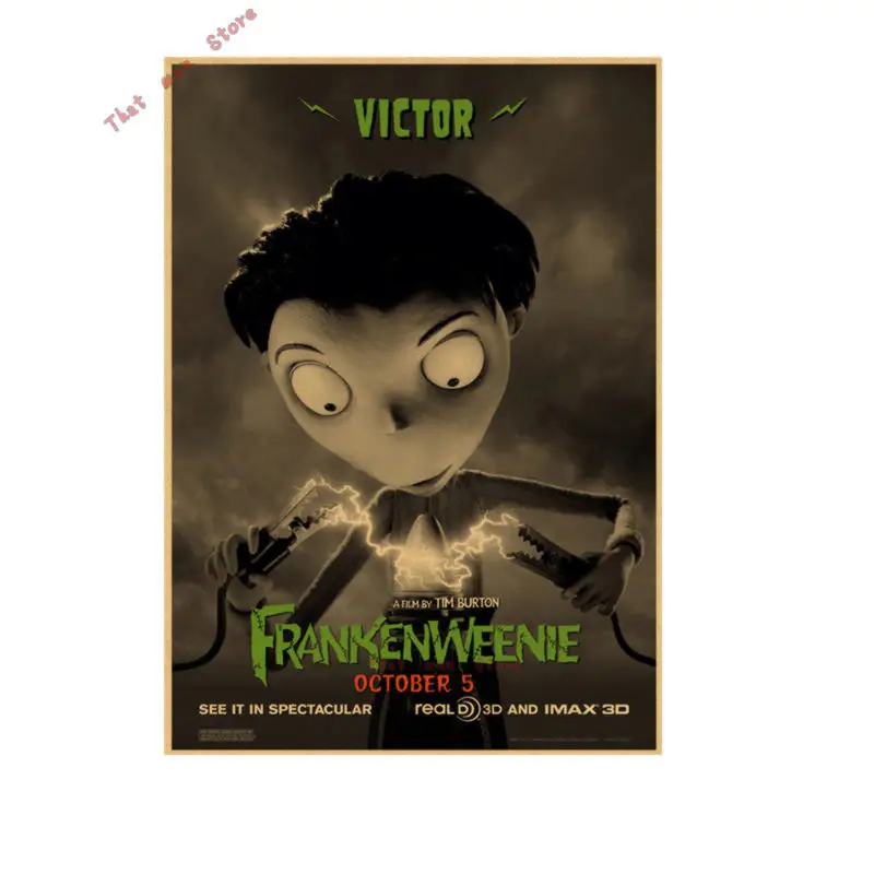 Tim Burton movie posts Винтаж Ретро Матовая крафт-бумага античный плакат Настенная Наклейка домашний декор 42*30 см - Цвет: Коричневый
