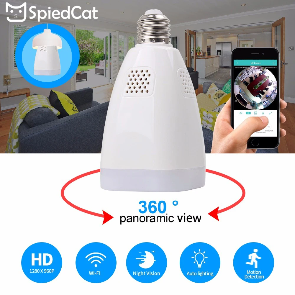 2MP 1080 P Smart мини светодиодная лампа Ночное Видение безопасности видеокамера 360