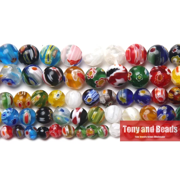 

Multi Colors Lampwork Round Glass Loose Beads 15" Strand 6 8 10 12MM Pick Size For Jewelry Making LGB2