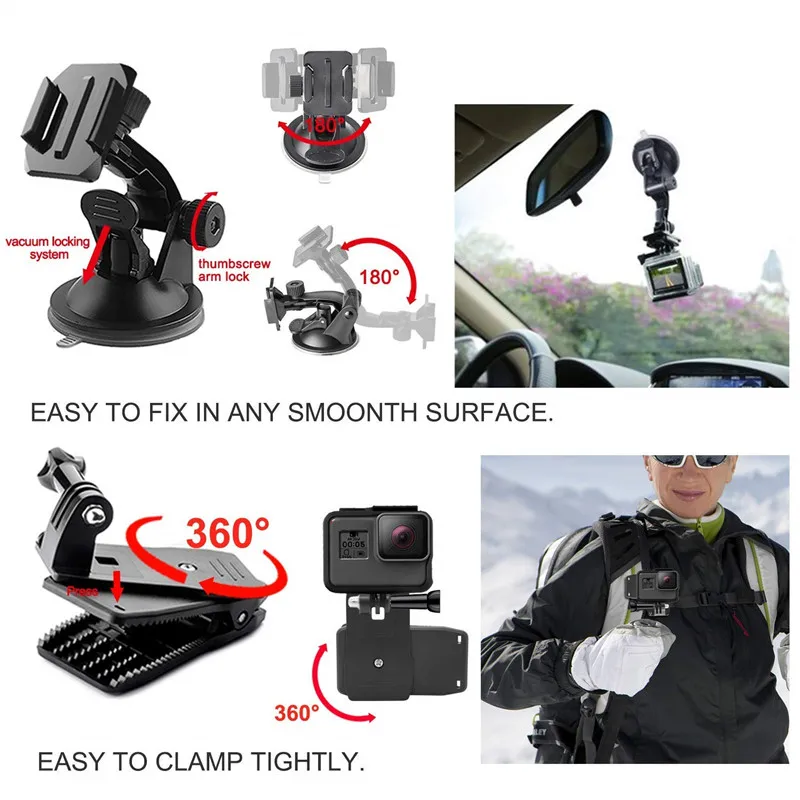 Комплект аксессуаров для GoPro Hero 7 6 5 Black 4 3 Session аксессуары экшн-камеры Xiaomi Yi 4k AKASO