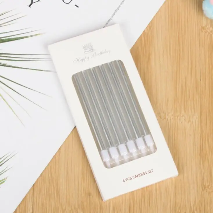 silver 6pcs С днем рождения торт свечи флажки для торта С Днем Рождения Торт Декор праздничные принадлежности сплошной цвет день рождения свечи - Цвет: silver 6pcs
