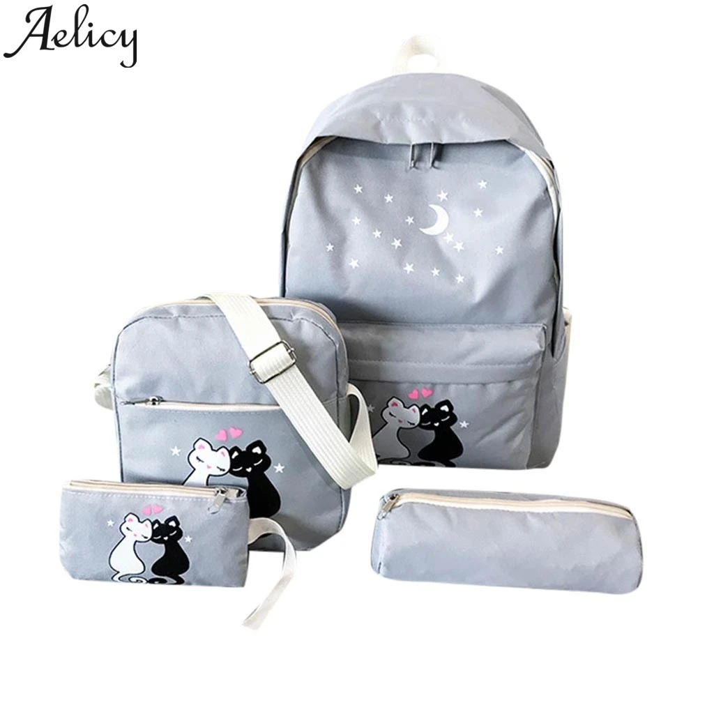 Aelicy 2019 рюкзак из четырех частей с принтом кота сумки на плечо школьный женские