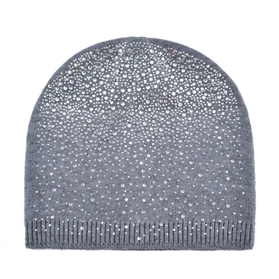 Зимние шапки для женщин, стразы, вязанная шерстяная шапка skullies beanies, женские брендовые шапки, женская модная Шапка-бини для девушек gorro - Цвет: Серый