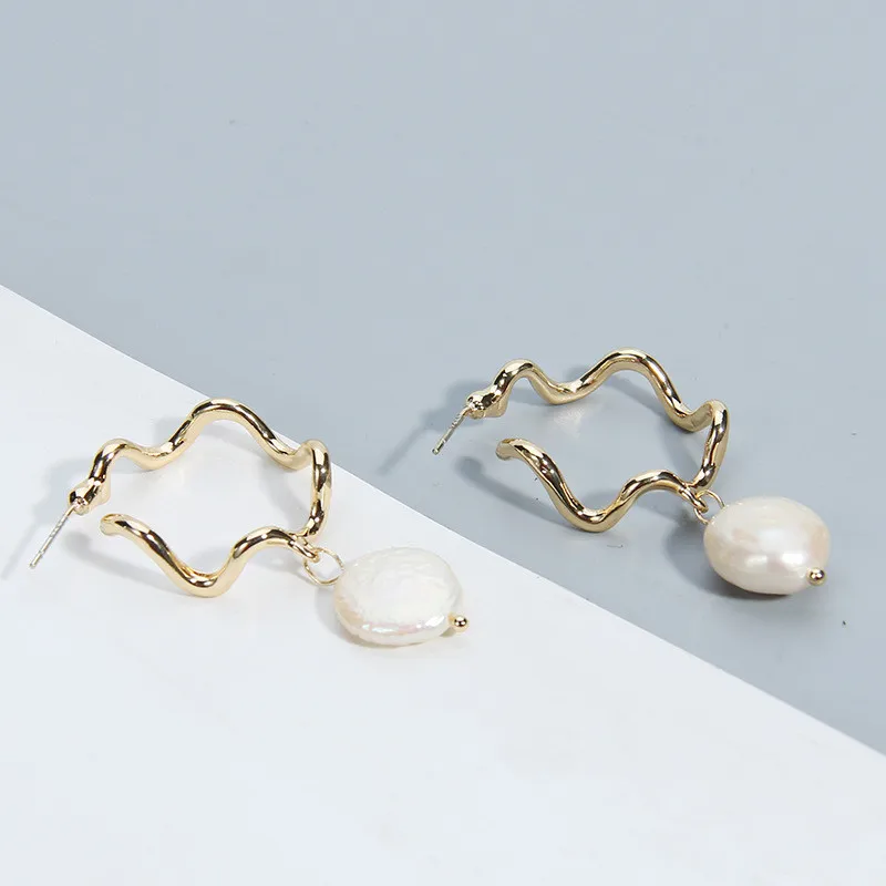 Women Natural Pearl Irregular Distorted Gold Color Drop Earrings Fashion Girl Party Gift Statement Jewelry | Украшения и