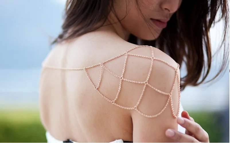 Новое поступление золотистого цвета сетки геометрические двойные плечевые цепи