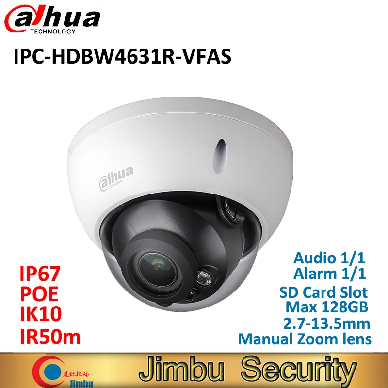 Dahua 6MP IP камера IPC HDBW4631R VFAS CMOS POE 2 7 13 5 мм ручной зум объектив IK10 CCTV со слотом для sd