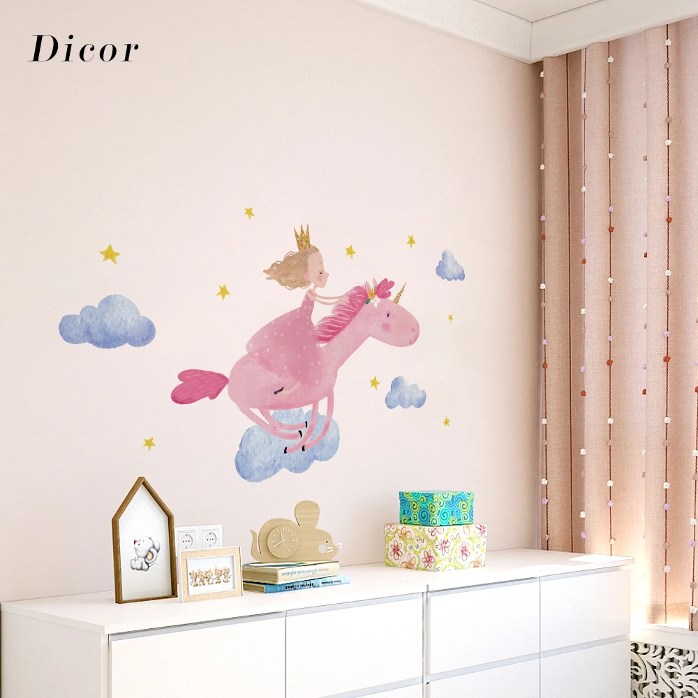 Мультфильм Единорог настенные наклейки для детской комнаты девушки милые