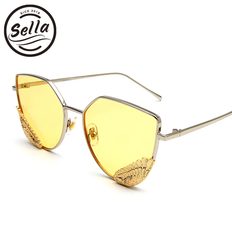 Селла Мода 2017 Крыло ангела Солнцезащитные очки для женщин Перо украшения цепи