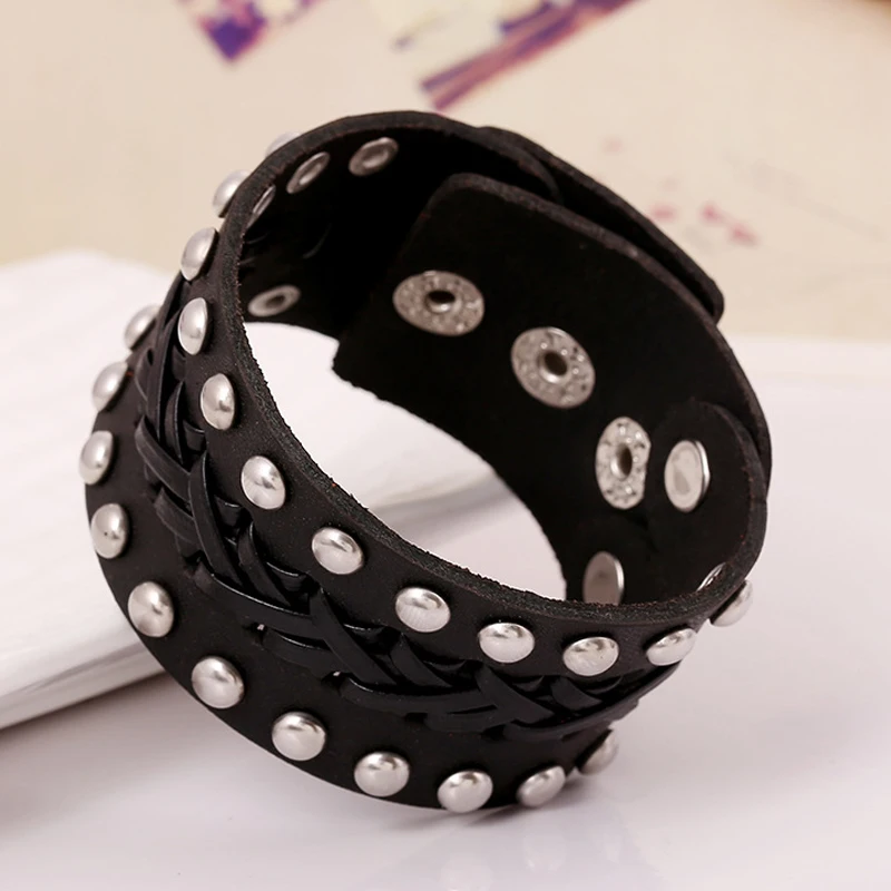 Мужские браслеты в стиле панк широкий браслет из натуральной кожи Женский