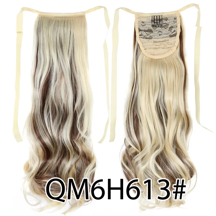 QM6H613 Leeons 2" синтетический конский хвост накладные волосы коготь пони хвост Поддельные прямые волосы для наращивания черного золота высокотемпературное волокно - Цвет: QM6H613