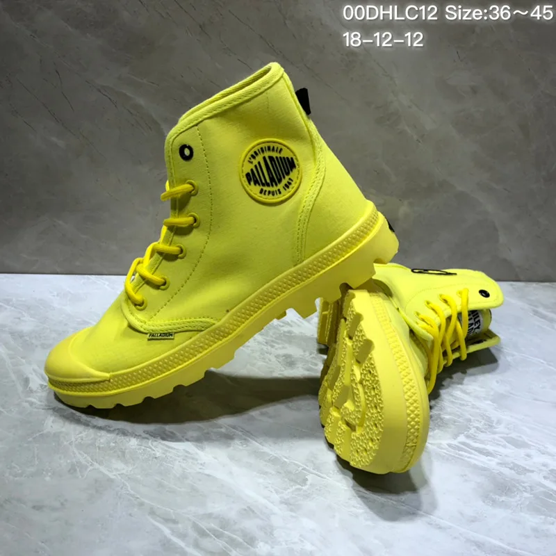 PALLADIUM Pampa/классические кроссовки с высоким берцем, Мужская парусиновая обувь на шнуровке, высокий стиль, желтая улыбающаяся мордочка, повседневная обувь, 40-45