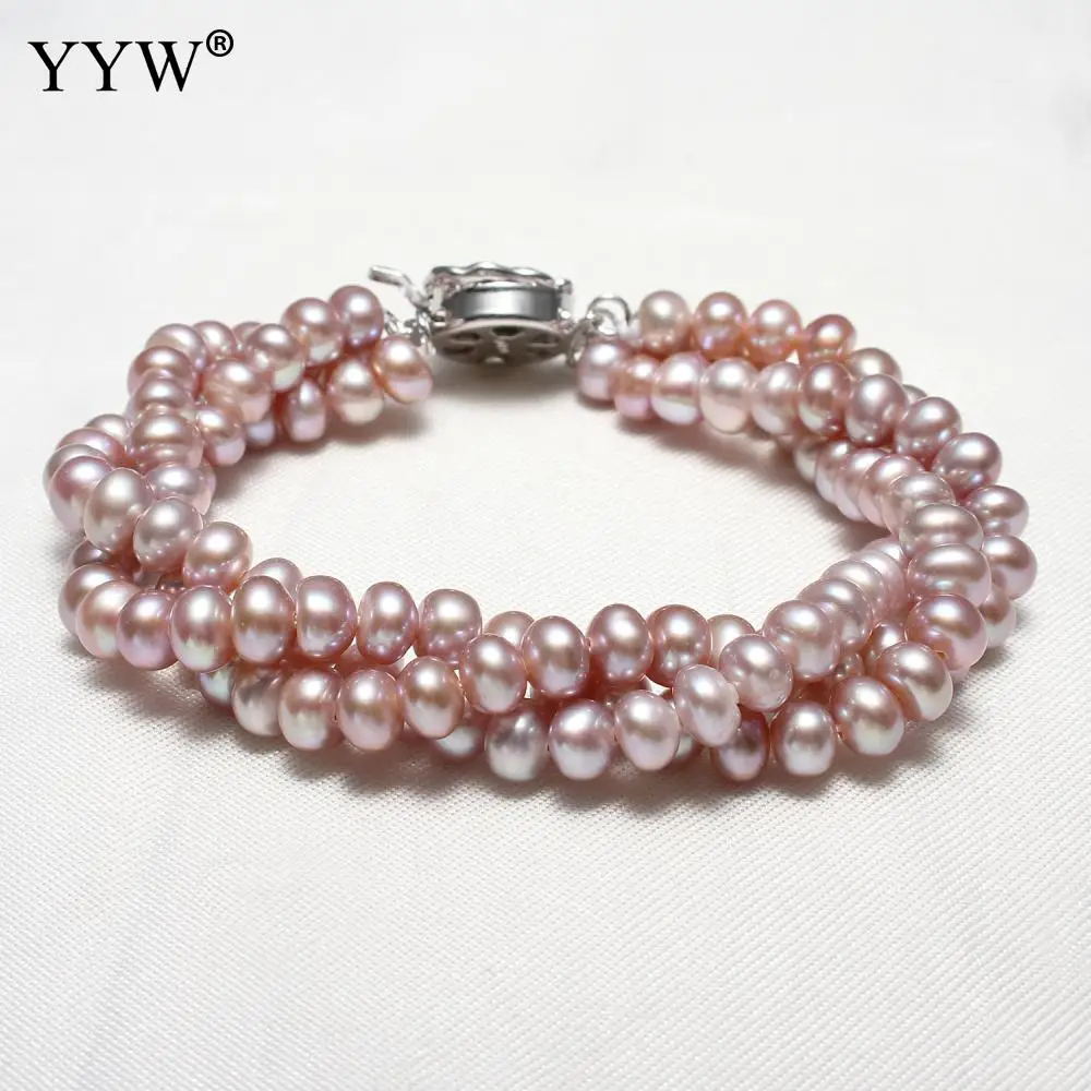 Fashion Freshwater Cultured Pearl Bracelets Flower for Woman Jewelry Clasp Multilayer White Pink Natural Beaded | Украшения и