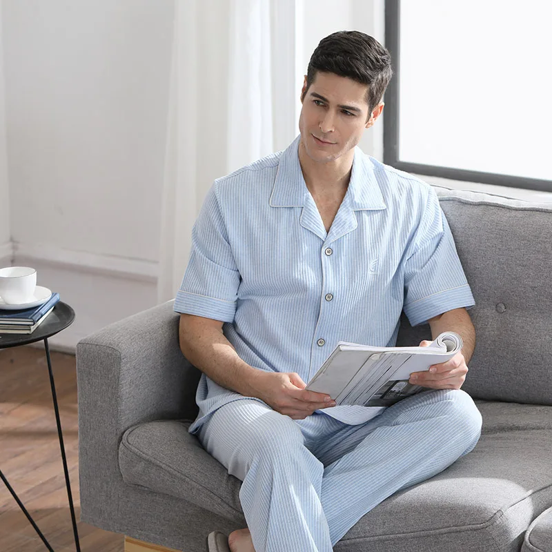 CherLemon ночная рубашка для мужчин чистый цвет хлопок пижамный комплект летняя