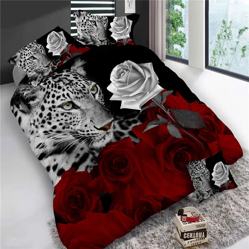 Juego de cama de tamaño King de lujo, Set de ropa de cama de Color rojo, edredón, Sábana de boda, Tigre/delfín/Panda65, 4 Uds.