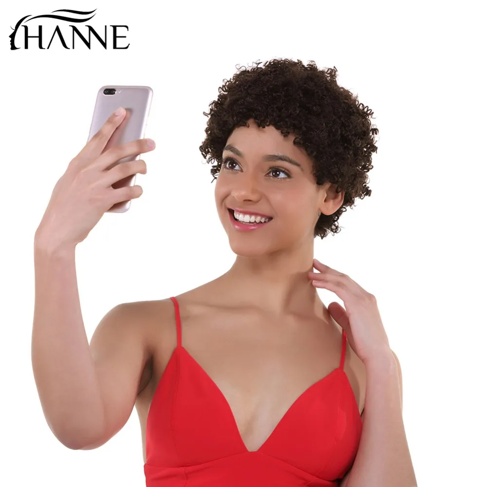 HANNE Hair короткие человеческие волосы парики бразильский афро кудрявый парик из натуральных волос для черных женщин парики Реми 2# цвет
