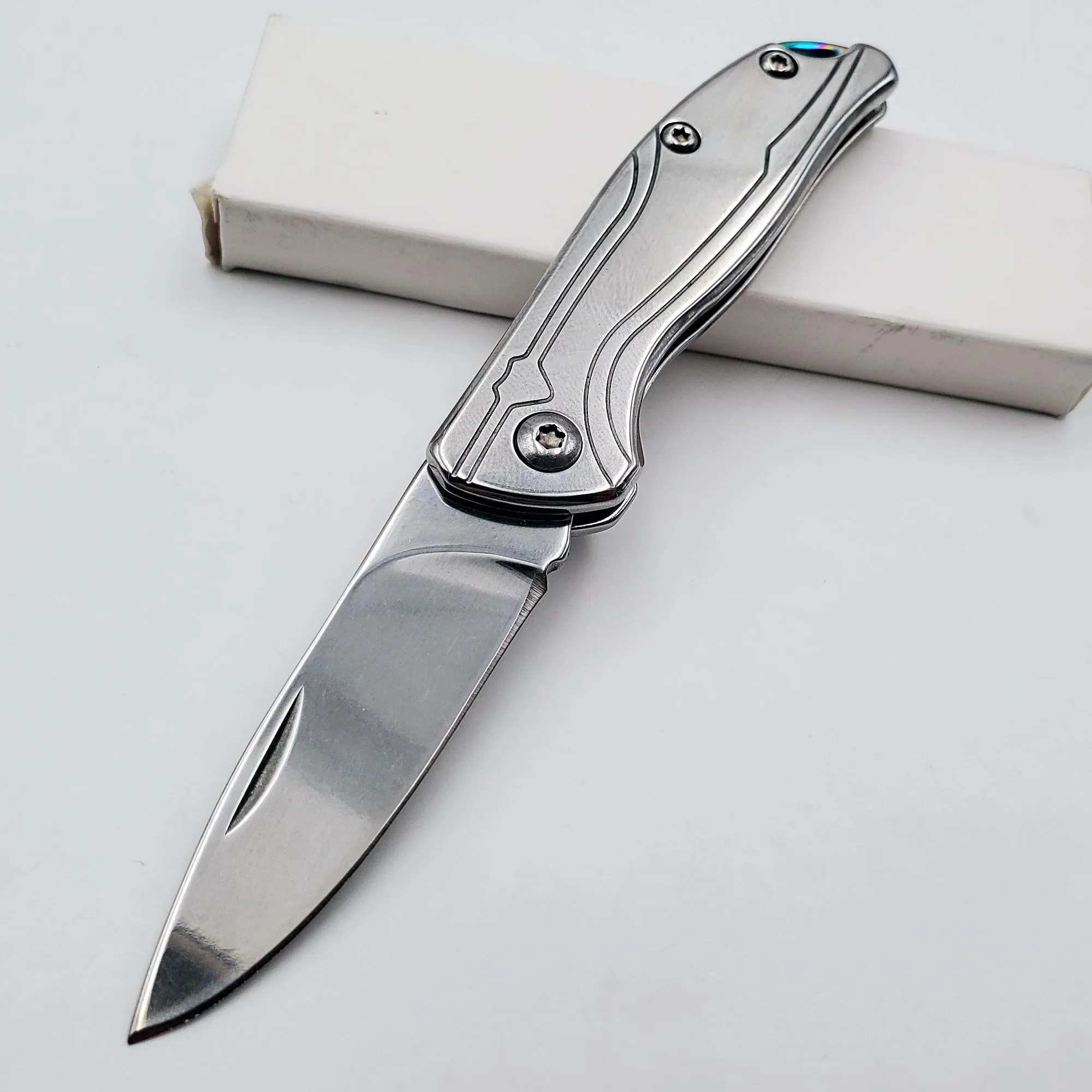 White Handle JSSQ карманный складной нож 440C Лезвие стальная ручка выживания охотничьи Тактические Ножи Открытый Отдых ключ кулон мульти EDC инструменты - Цвет: White Handle