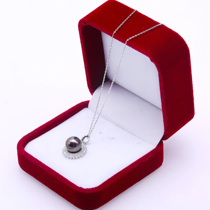 

JYX 10.0 Black Tahitian Pearl Pendant Necklace South Sea Cultured Pendant in 925 Sterling Silver with Zircon 18 inches
