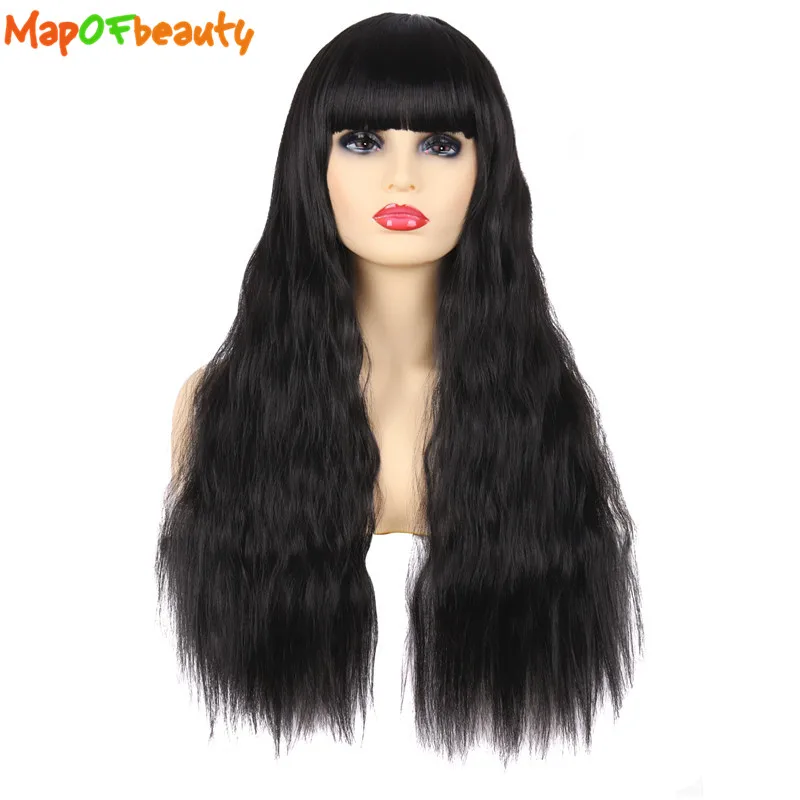 Длинные волнистые волосы MapofBeauty светло коричневые черные с челкой карнавальный костюм для женщин