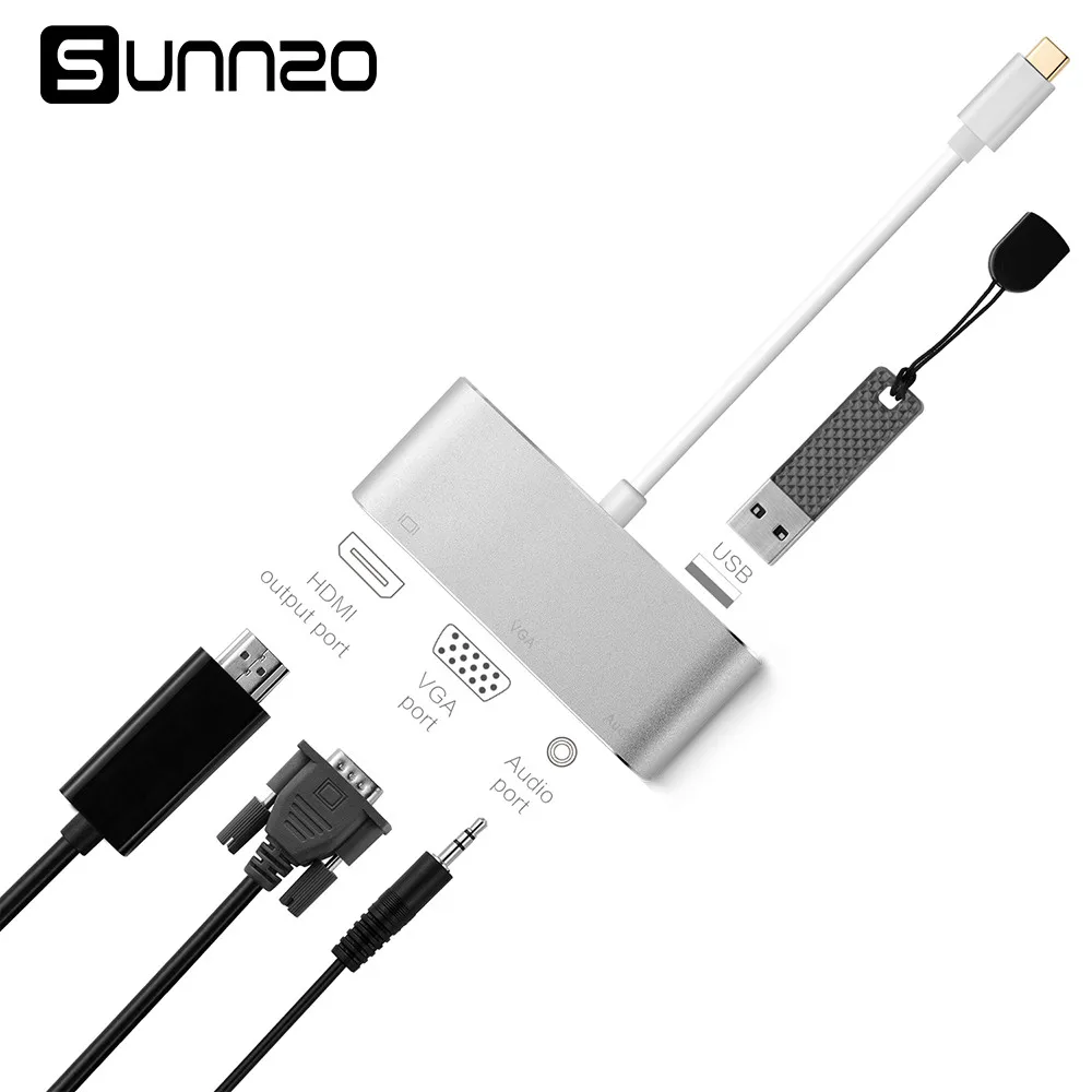 USB C к HDMI 4K VGA адаптер типа 3 0/аудио кабель/VGA/HDMI конвертеры многопортовый
