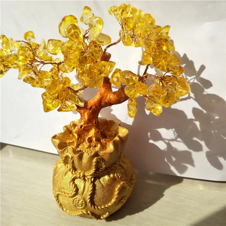DHX SW уникальный цитрин Хрустальный цветок дерево для денег богатства украшение
