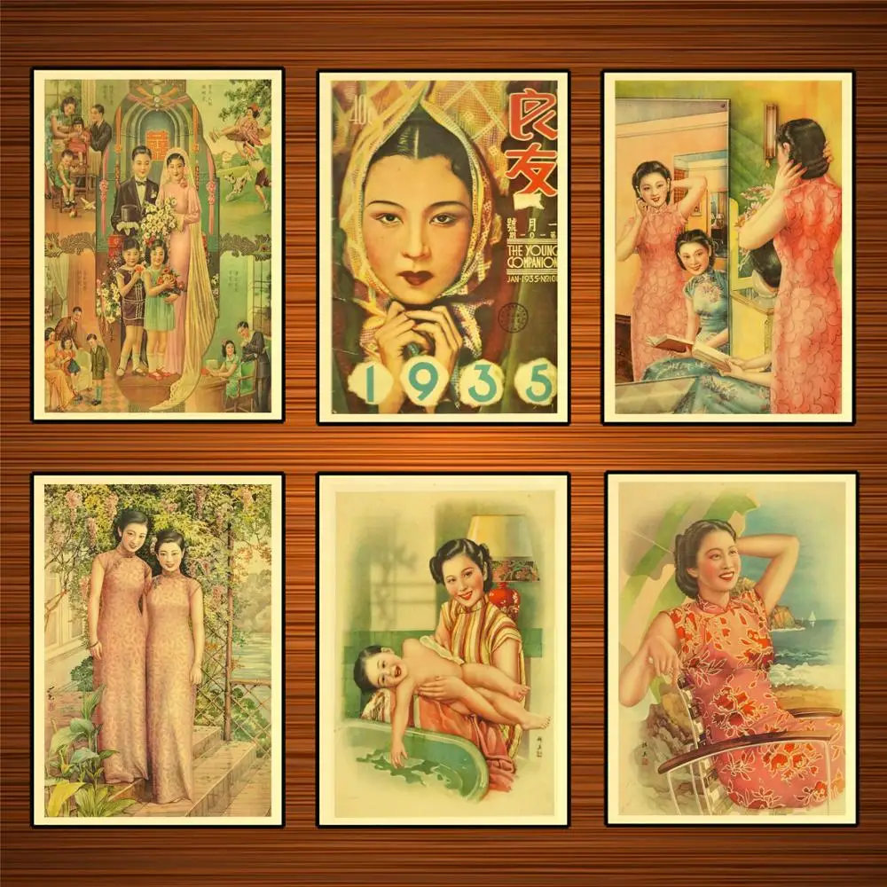 Vintage Chinese Pin Up Girl Poster Shanghai Bathing Child Classic Canvas Paintings Wall Posters Stickers Home Decor Gift | Дом и сад