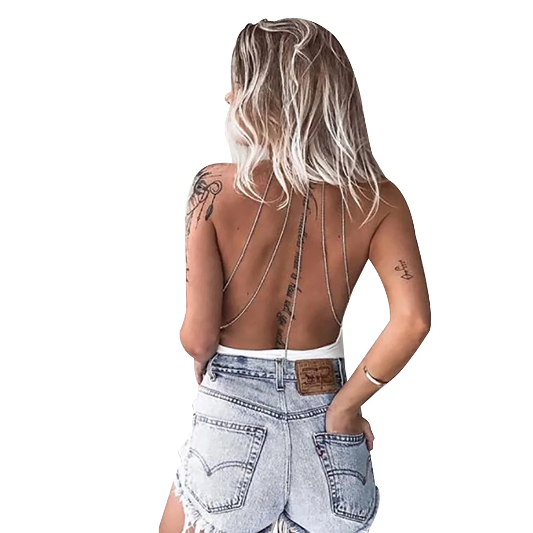 Женский облегающий боди YJSFG с цепочкой через шею и открытой спинкой элегантные