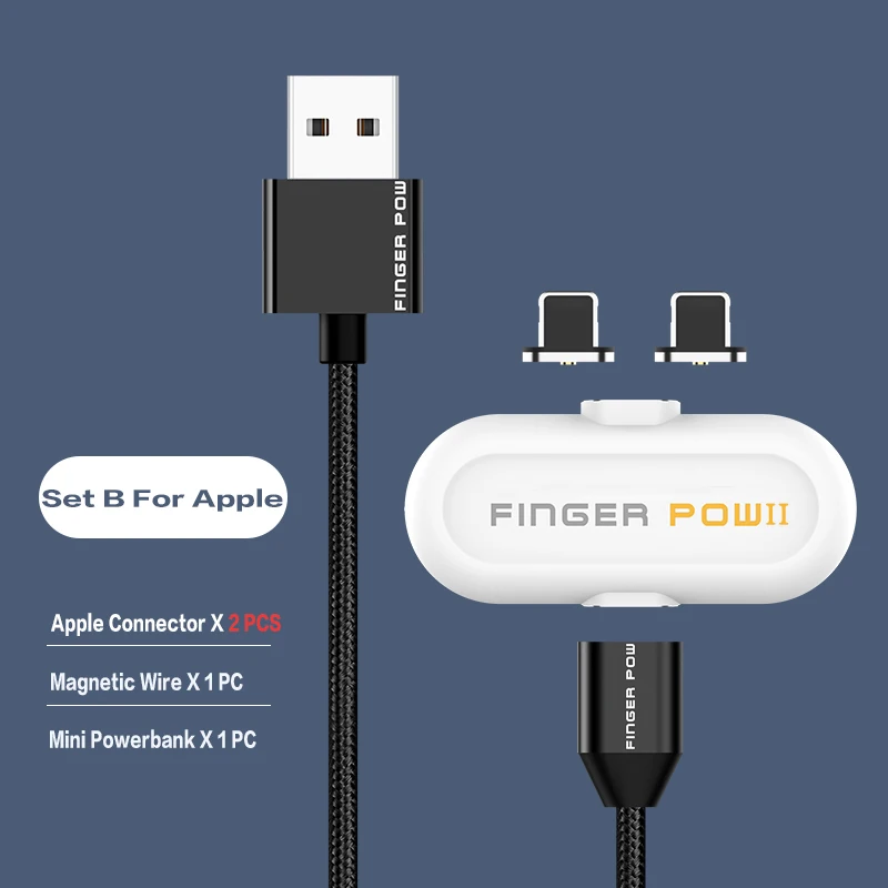 Fingerpow 1100 мАч Мини банк питания для iPhone/Android/type C Магнитный USB кабель для зарядки и передачи данных внешний аккумулятор 18650 Банк питания - Цвет: Set B For Apple