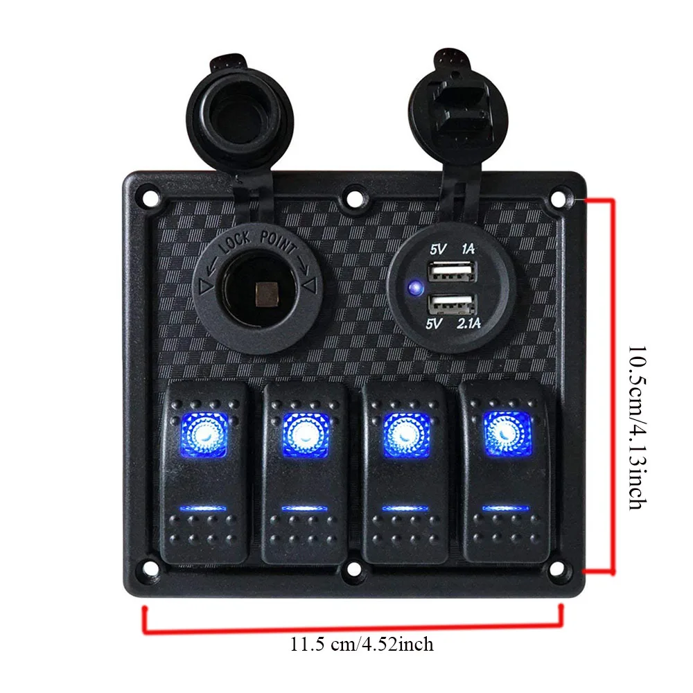 4 Gang цепи синий светодиод кулисный переключатель Панель 12 24V Dual USB Порты и разъёмы