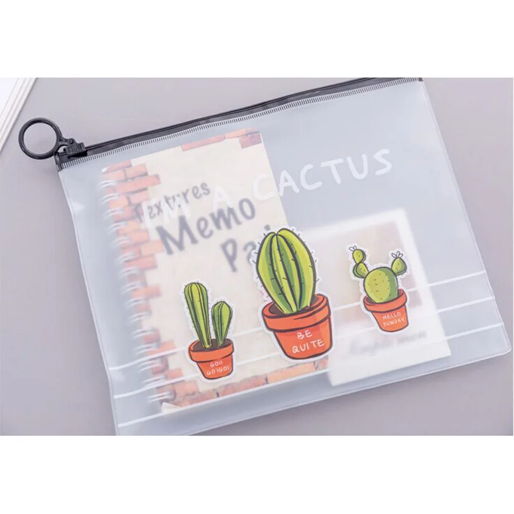 

1PC Cactus Dull Polish Transparent PVC A5 File Folder Document Filing Bag Stationery Bag School Office Folder Case