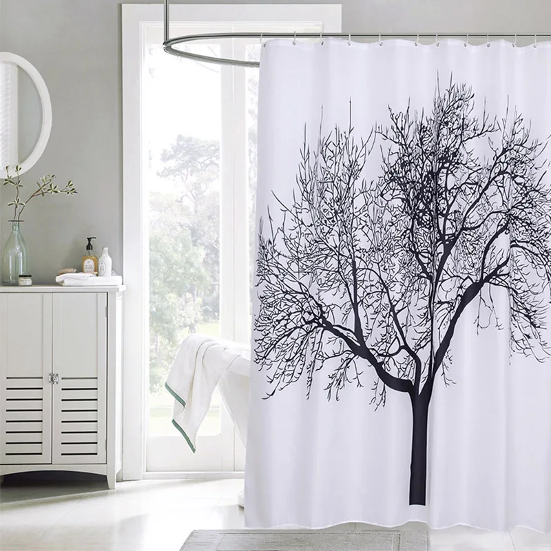 White shower curtain Натуральный дизайн дерева полиэстер занавеска для душа моющаяся водонепроницаемая ткань занавеска для ванной высокое качество элегантная занавеска для ванной s - Цвет: White shower curtain