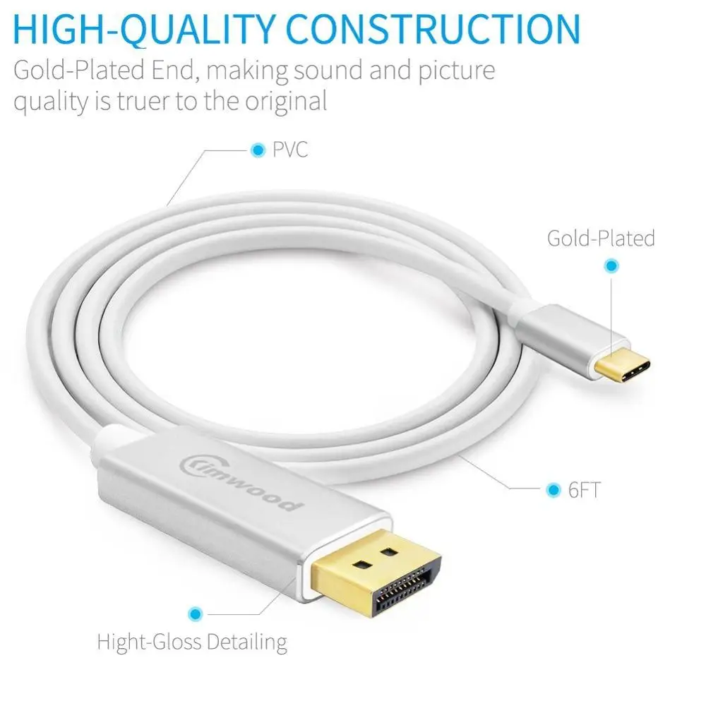 Кимвуд типа с displayport кабель 4k DP на USB тип C 3.1 для отображения порта адаптер MacBook Pro