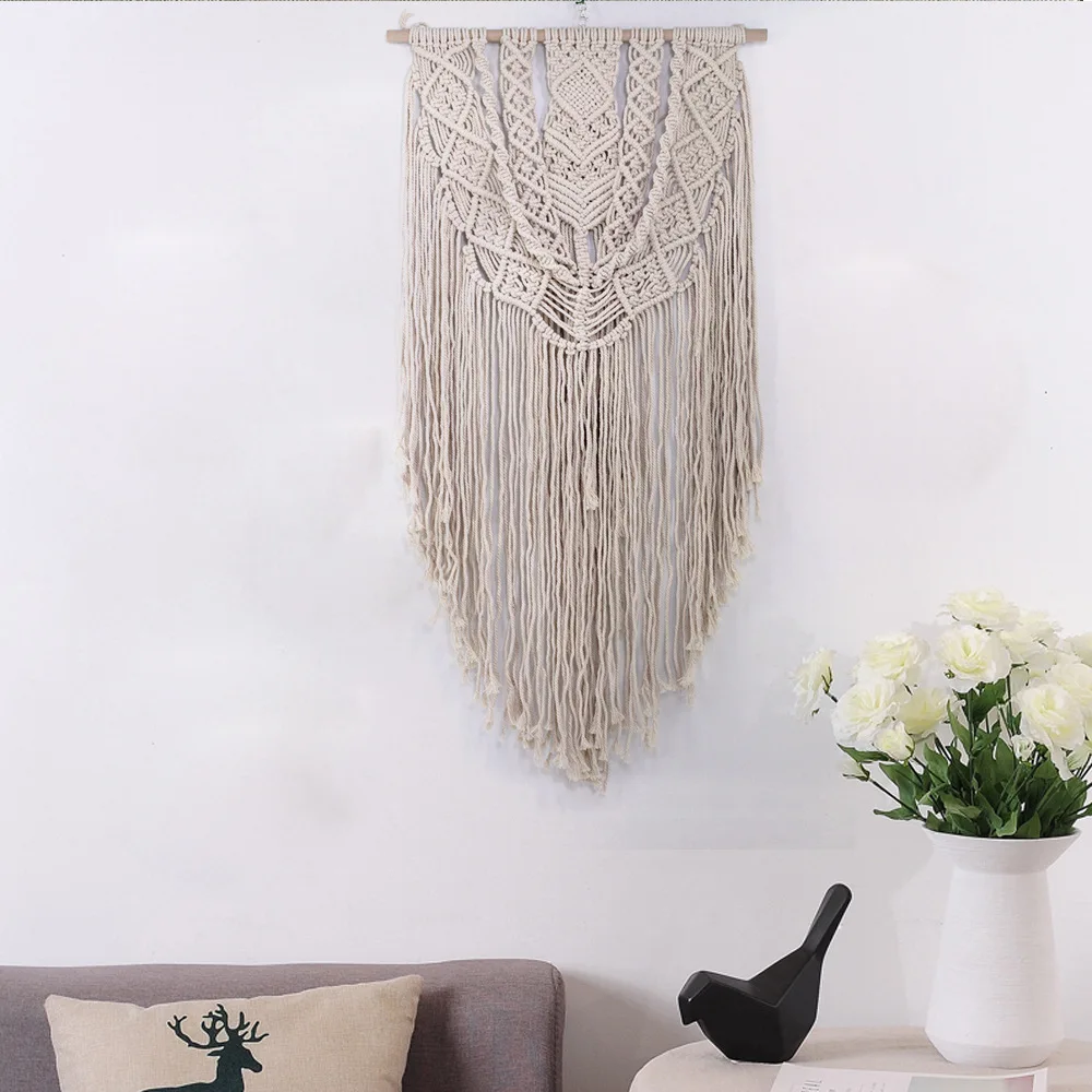 

Handmade Woven Bohemian Tapestry Knotted Macrame Wall Art Wall Hanging with Lace Fabrics Bohemian Wedding Decoration