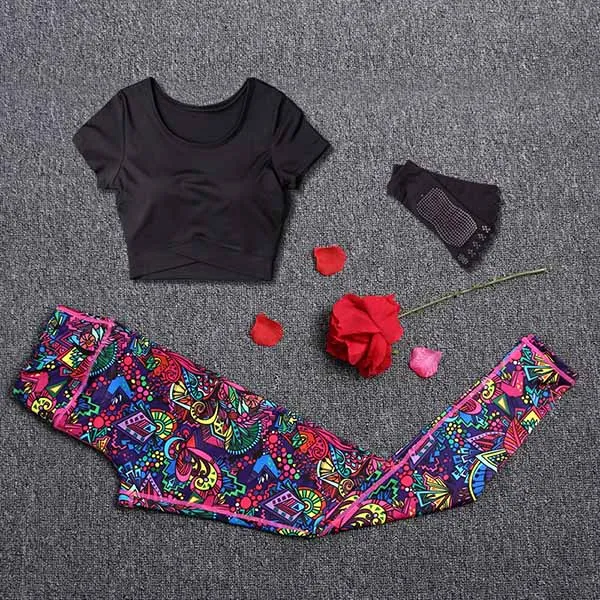 Sport Suit B Костюм для занятия йогой для женщин спортивный костюм Фитнес Спортивная одежда для бега Леггинсы 3 шт./компл. спортивные футболки для детей, футболка+ носки для йоги+ для тренировок и занятий в спортзале, штаны спортивный костюм - Цвет: Sport Suit B
