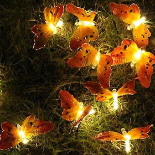 Тёплый белый 6 м 20 led волоконно-оптическая Бабочка Солнечная энергия светодиодный Сказочный светильник Бабочка открытый сад патио уличные вечерние украшения - Испускаемый цвет: Тёплый белый