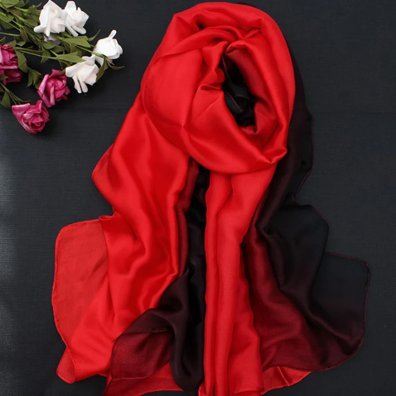 Роскошные шелковые шарфы шали Женский градиентный шарф 190*100 см для женщин тонкий