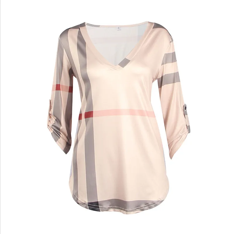 Новое Прибытие Свободной Женщины Весна Плед Печати V-образным Вырезом Три