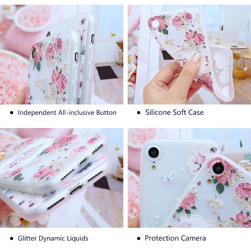 Цветок чехол на айфон 7 8 Plus XS Max Мягкий ТПУ силиконовый матовый чехлы X 6S 5 SE