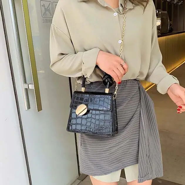 Black big Elegant Female Stone pattern Tote bag New Quality PU Leather Women's Designer Handbag Lock Chain Shoulder Messenger Bag - Цвет: Black big