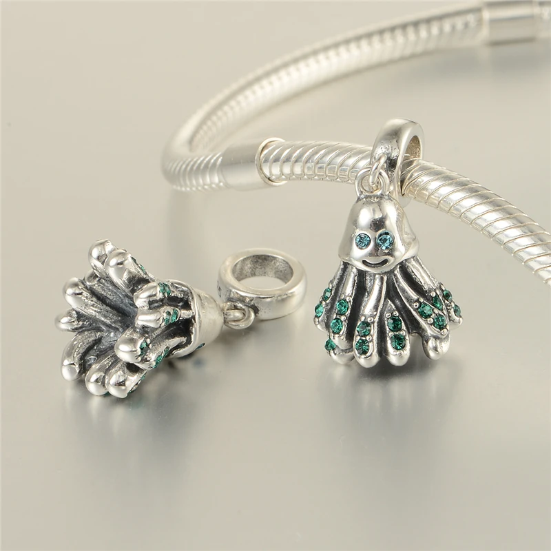 Серебро 925 ювелирные изделия Очаровательные Подвески Осьминог зеленый камень