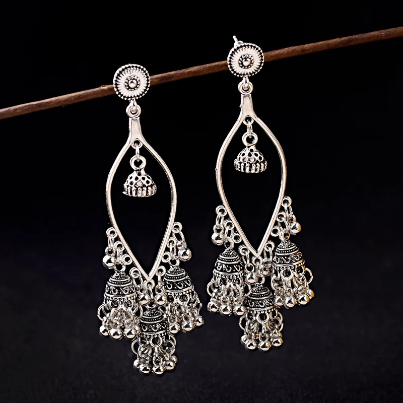 OIQUEI 20 пар индийские ювелирные изделия Jhumka Boho Большие колокольчики длинная ниспадающая Кисточка Серьги для женщин букле d'oreille femme