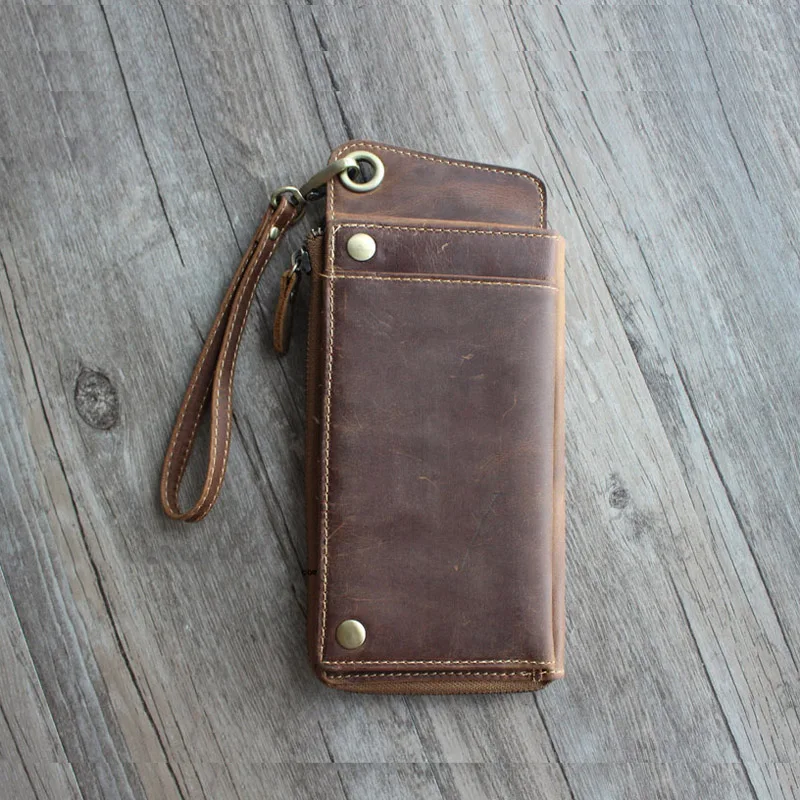 Высокое качество Мужской винтажный двойной кошелек клатч из натуральной кожи