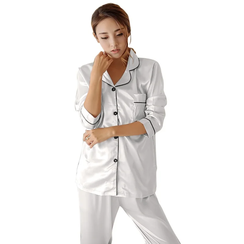 

Women Sexy Silk Satin Pajamas Set Long Sleeve Sleepwear Pajamas Suit Female Two Piece Sleepwear Nightwear