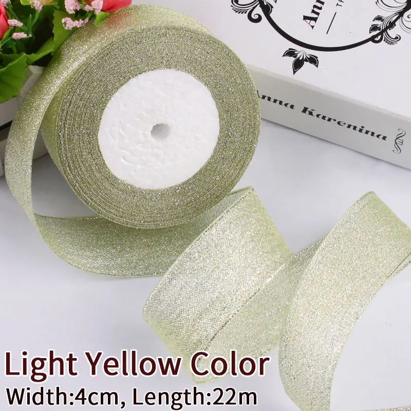 Light Yellow Color 4 см для изготовления банта или розово-Красного пояса для выпечки золотого, серебряного цвета, блестящая металлическая лента для выпечки, упаковочная лента для упаковки в подарочную коробку, посылка - Цвет: Light Yellow Color