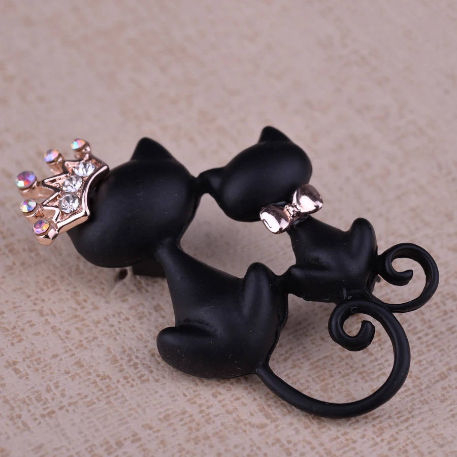 Милая пара кошек с короной королевы бруш горный хрусталь животных Броши для