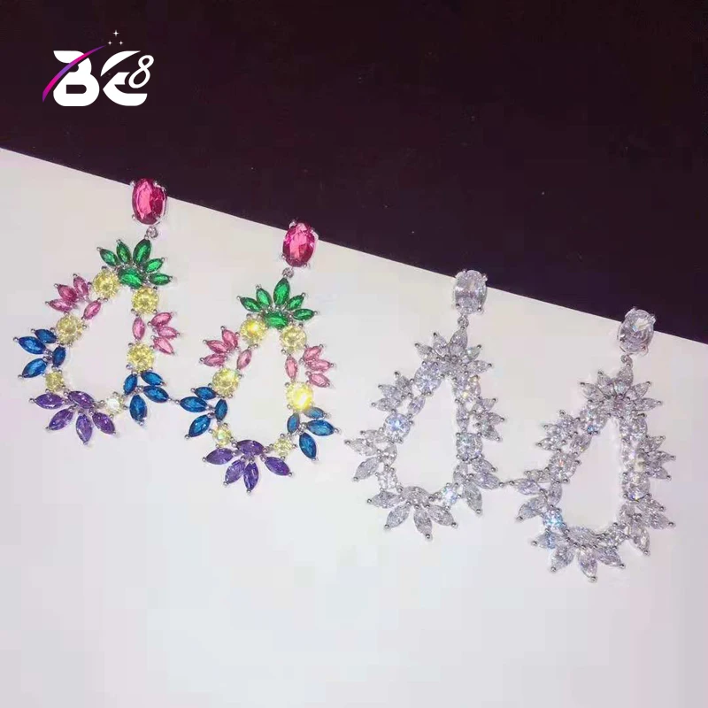 

Be 8 Fashion Luxury Flower Shape Dangle Earrings Full Mirco Pave Cubic Zirconia Engagement Party Drop Earring E771