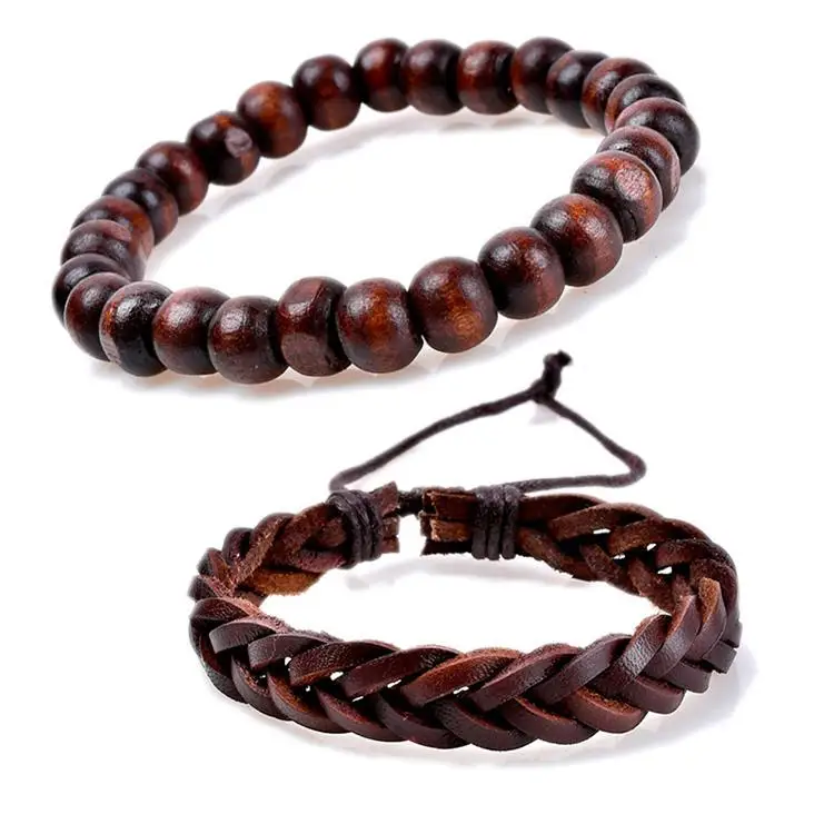 3Pcs/Set Fashion Hand Made Charm Pu Leather Bracelet Wood Bead Jewlery Friendship Gift | Украшения и аксессуары