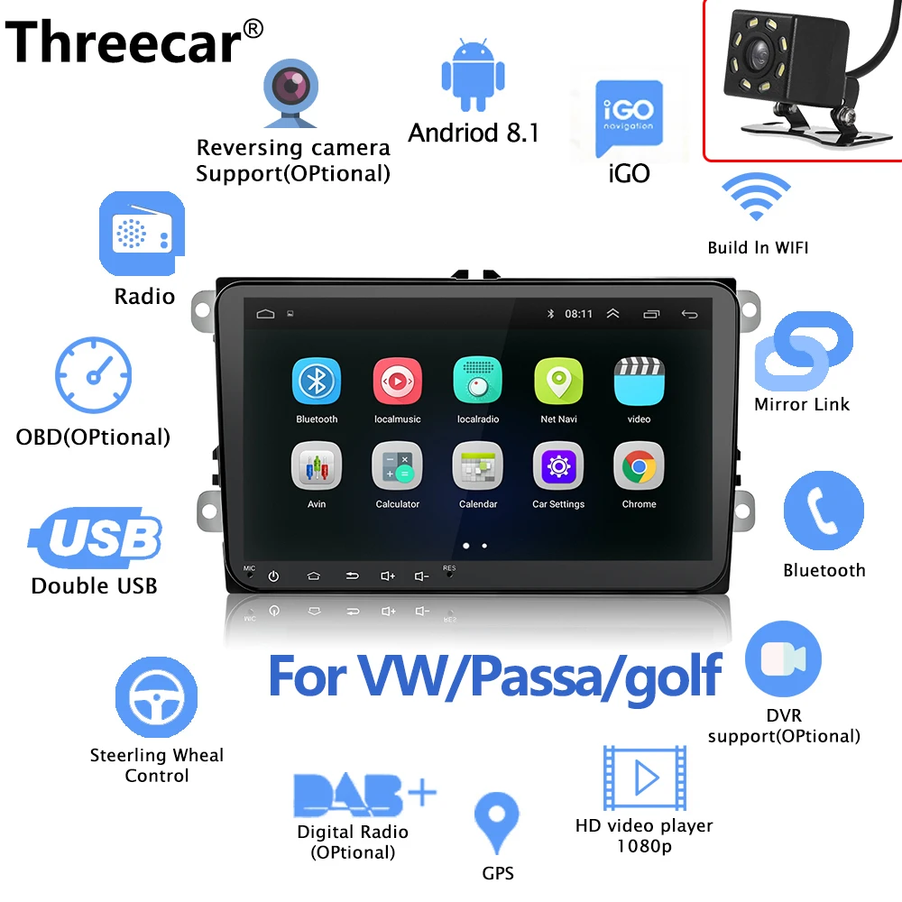 9&quot Android Car Multimedia player 2 Din WIFI GPS Navigation Autoradio For Volkswagen/Passat/GOLF/Skoda/Seat 2din car
