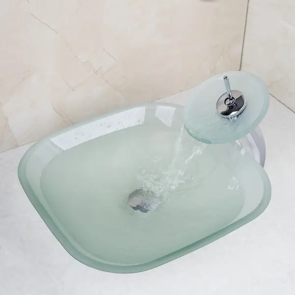 Квадратный прозрачный смеситель для раковины из закаленного стекла ванной