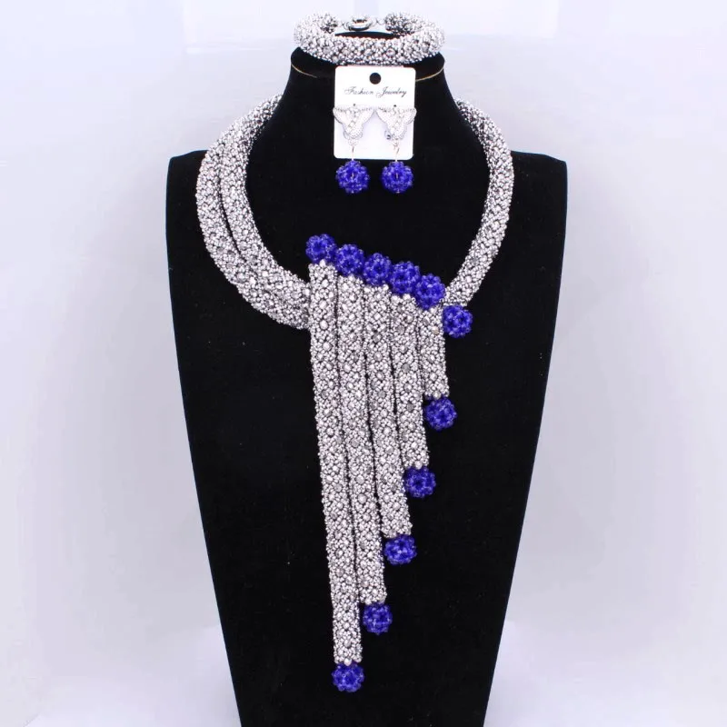 4 UJewelry Мода ювелирные комплекты dubai серебро и Королевское голубое нигерийское