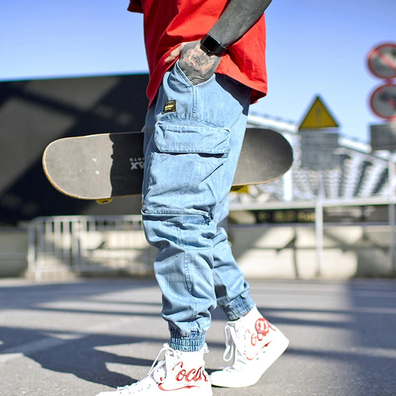 Шаровары мужские плюс размер 6 карманов карго треники хлопок джинсы Слаксы Брюки